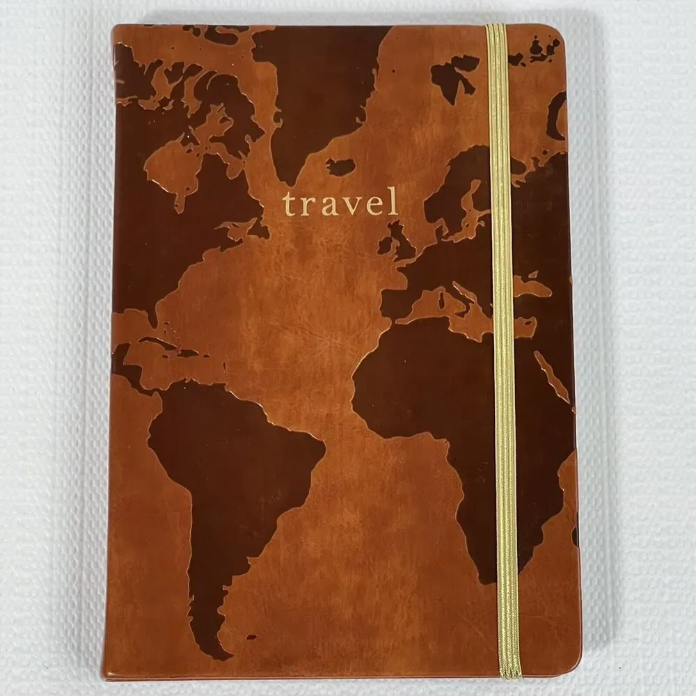Eccolo TRAVEL Faux Leather Lined Hardcover Journal Notebook Brown Embossed